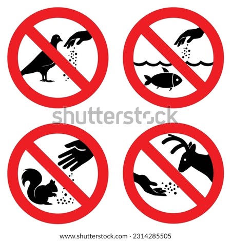 do not feed the wildlife animals sign icon set