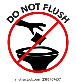 Do Not Flush flat circle sticker - Strikethrough hand Throwing Paper in Toilet Pan