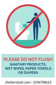 Do not flush sanitary products, wet wipes, paper towels or diapers vector sign