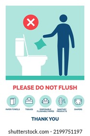 Do Not Flush Sanitary Products, Wet Wipes, Paper Towels Or Diapers Vector Sign