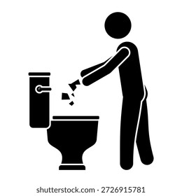 Do not flush trash or paper in toilet bowl vector illustration isolated minimalist flat icon design for plumbing maintenance signage warning about bathroom blockage and sewer system protection.