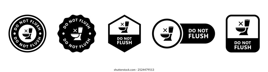 Do not flush - vector signs for wet wipes or toilet paper packaging.