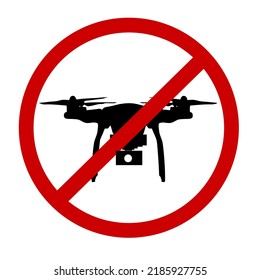 Do not fly drones in this area,Drone icon in a red circle warning sign. Vector.