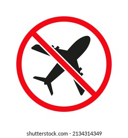 Do not fly icon. Prohibited stop airplane symbol. Closed sky sign. Vector isolated on white background.