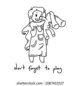 Do not forget to play. Cute cartoon kids. Vector and illustration.