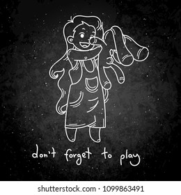 Do not forget to play. Cute cartoon kids. Vector and illustration.