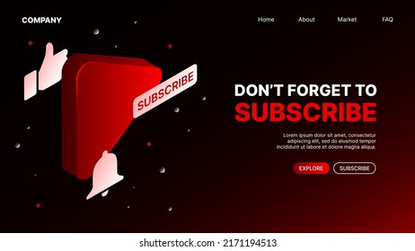 Vergessen Sie nicht, Banner zu abonnieren. Red Landing Page Concept for Video Platform Website. Vektorgrafik