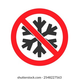 Do not freeze icon symbol set.  No freezing logo sign. Snowflake ice, prohibition, prohibited, not allowed, forbid. Vector illustration. Isolated on white backround.