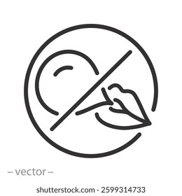 do not gum sign, no chewing gum icon, prohibited bubblegum, line vector illustration