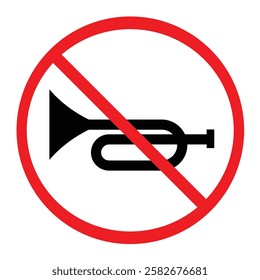 Do Not Horn, No Sound Horn Road Sign Vector Illustration, Silent Zone Warning Symbol Thin Line