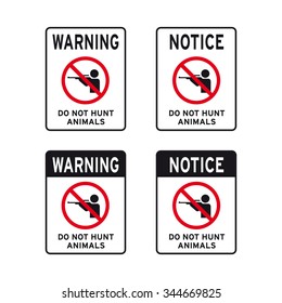 Do not hunt animals warning notice sign vector set