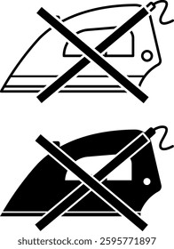 Do Not Iron Icons. Black and White Vector Illustration. Textile Care, Laundry, Delicate Fabric. Sticker, Label. Material Characteristics Concept