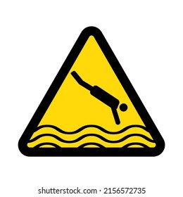 Nicht ins Wasser springen, gelbes Warnzeichen, dreieckiges Zeichen einzeln auf weißem Hintergrund, Vektorgrafik