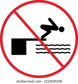 do not jump pool on white background. warning notice sign. do not jump stop symbol. flat style.