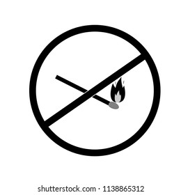 Do not kindle fire. Black sign forewarn of danger. Symbol danger open flame. Warning restricted ignition campfire. Monochrome sign for banners, posters, etc. Symbol warning. Flat vector illustration