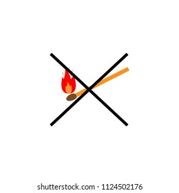 Do not kindle fire. Red sign forewarn of danger. Symbol danger open flame. Warning restricted ignition campfire. Colorful sign for banners, posters, etc. Symbol warning. Flat vector illustration