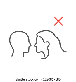 Do not kiss color line icons, coronavirus and covid-19, kissing prohibited sign, vector graphics, a linear icon on a white background, eps 10
