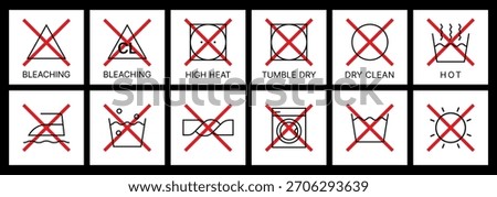 Do Not Laundry Symbols Set - Forbidden Care Instructions and Prohibited Washing Icons