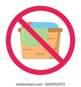 Do not leave dirty laundry sign, No overflowing laundry basket sign, forbidden dirty laundry sign, no unwashed clothes sign, overflowing hamper warning icon, laundry clutter forbidden symbol