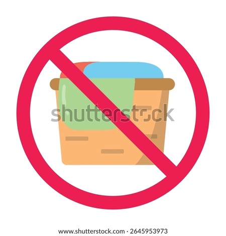Do not leave dirty laundry sign, No overflowing laundry basket sign, forbidden dirty laundry sign, no unwashed clothes sign, overflowing hamper warning icon, laundry clutter forbidden symbol