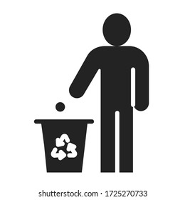 Do not litter black glyph icon. Man throws garbage. Pictogram for web page, mobile app, promo.