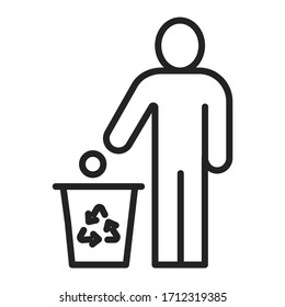 Do not litter black line icon. Man throws garbage. Pictogram for web page, mobile app, promo.