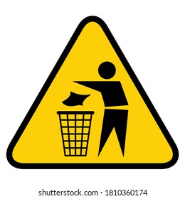 Do not litter flat icon in yellow triangle isolated on white background. Keep it clean vector illustration. Tidy symbol