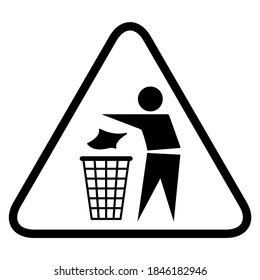 Do not litter flat icon in black triangle isolated on white background. Keep it clean vector illustration. Tidy symbol