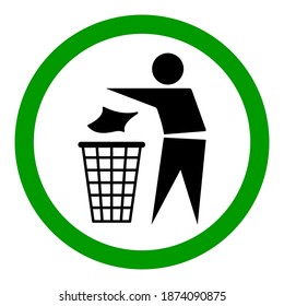 Do not litter flat icon in green circle isolated on white background. Keep it clean vector illustration. Tidy symbol