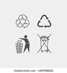 Do not litter flat vector sign. Garbage container flat vector icon. Recycled package vector icon