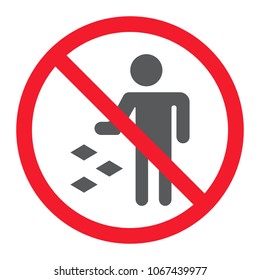 Do not litter glyph icon, prohibition and forbidden, no garbage sign vector graphics, a solid pattern on a white background, eps 10.
