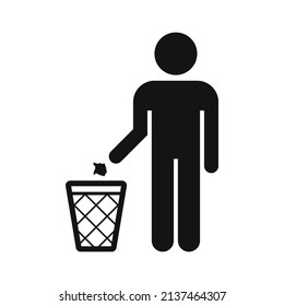 Do not litter icon. Man with bin symbols isolated.