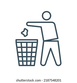 Do not litter icon with people and trash bin in grey outline style