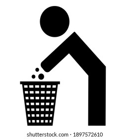 Do not litter icon symbol vector isolated on white background. putting garbage in to dustbins.