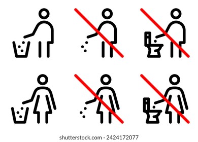 Do not litter line icon set. Vector graphics