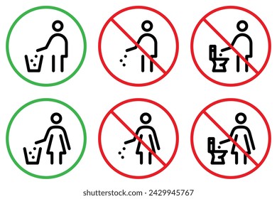 Do not litter line icon set. Vector graphics