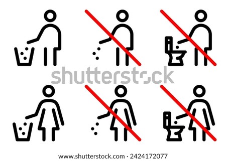 Do not litter line icon set. Vector graphics
