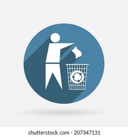 do not litter sign. Circle blue icon with shadow.