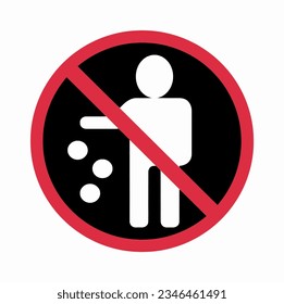 No mostrar la señal de la basura, Mantener limpio, Prohibir la etiqueta de icono para los lugares de área, Aislado en el fondo blanco, Ilustración vectorial de diseño plana