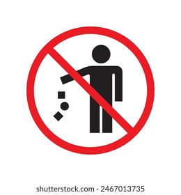 Do not litter sign, Keep clean, Prohibition icon sticker for area places, Isolated on white background, Flat design vector illustration