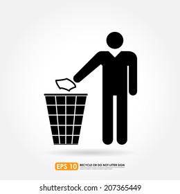 Do not litter sign on white background - vector icon