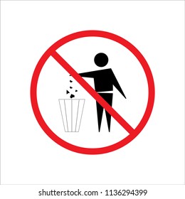 Do not litter sign. Silhouette person on white background. No throwing garbage mark in red circle. Take care of clean nature symbol. Colorful template for badge, banner, label. Vector illustration.