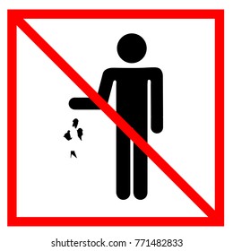 Do not litter sign. Silhouette person on white background. No throwing garbage mark in red square. Take care of clean nature symbol. Colorful template for badge, banner, label. Vector illustration.