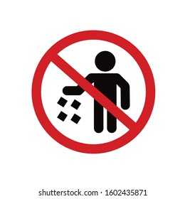 Do not litter sign. Trash icon No sign Flat vector illustration. Red circle. Logo on white background. creative vector