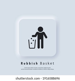 Do not litter sign. Trash can icon. Rubbish basket. Vector EPS 10. UI icon. Neumorphic UI UX white user interface web button. Neumorphism