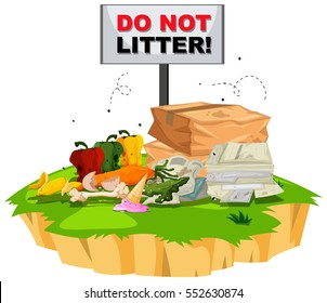Do not litter sign with trash underneath illustration