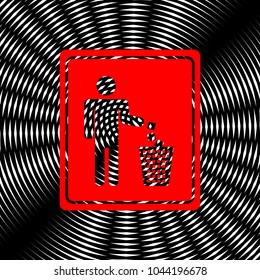 Do not litter sign. Vector. Red icon on white and black radial interference as background.