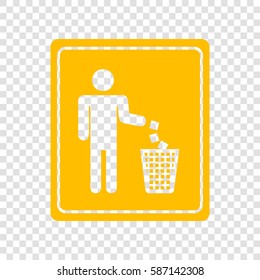 Do not litter sign. Vector. Amber icon on transparent background.
