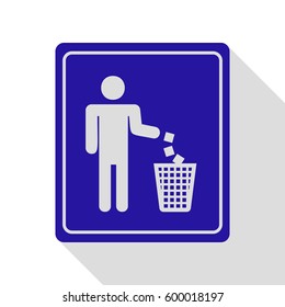 Do not litter sign. Vector. Blue icon with flat style shadow path on white background.