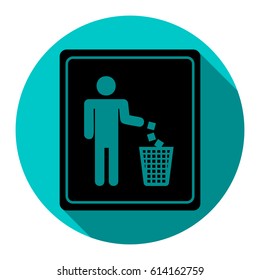 Do not litter sign. Vector. Flat black icon with flat shadow on sky circle with white background. Isolated.